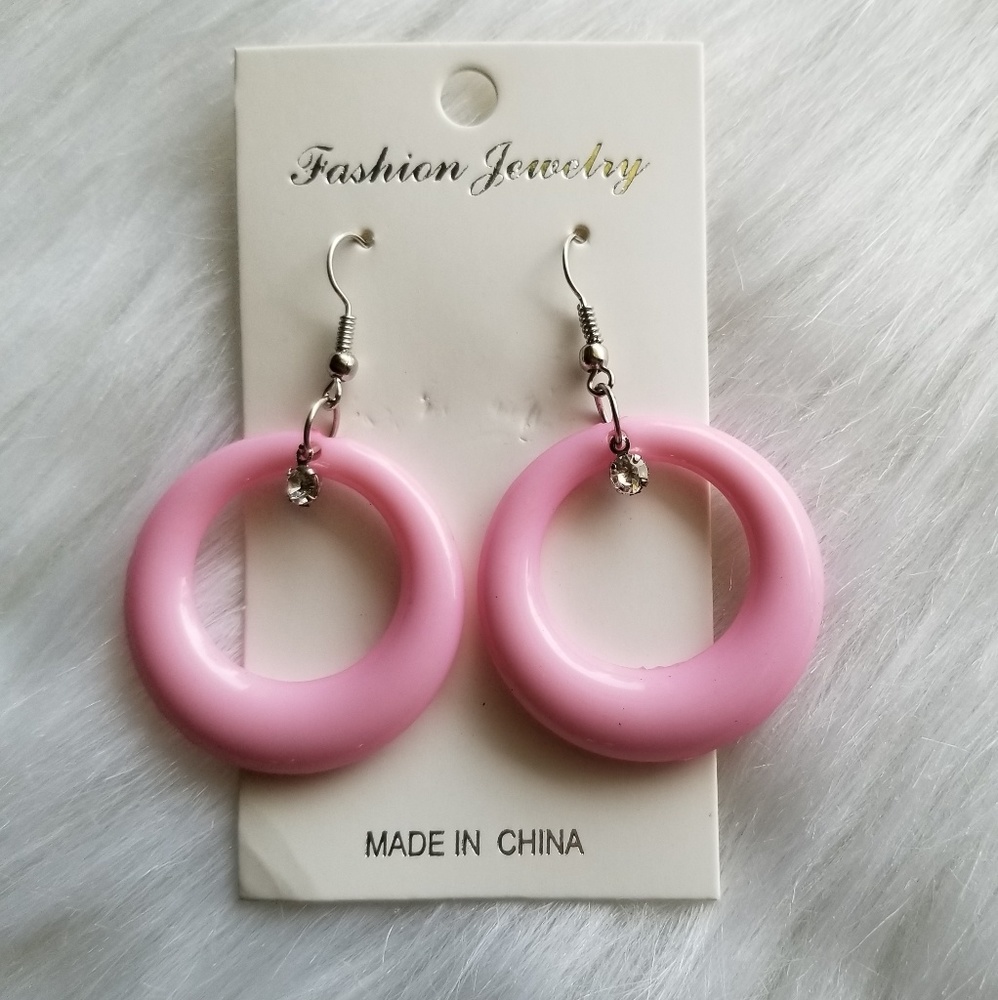 🆕️ 3/$18 Pink Hoop Chunky Dangle Fashion Earrings